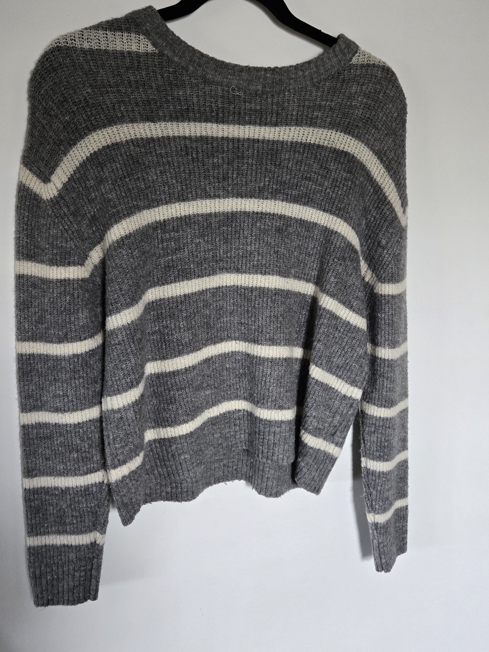 debut Gray and Cream Striped Crewneck Sweater